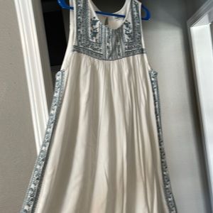 White with blue/grey embroidery